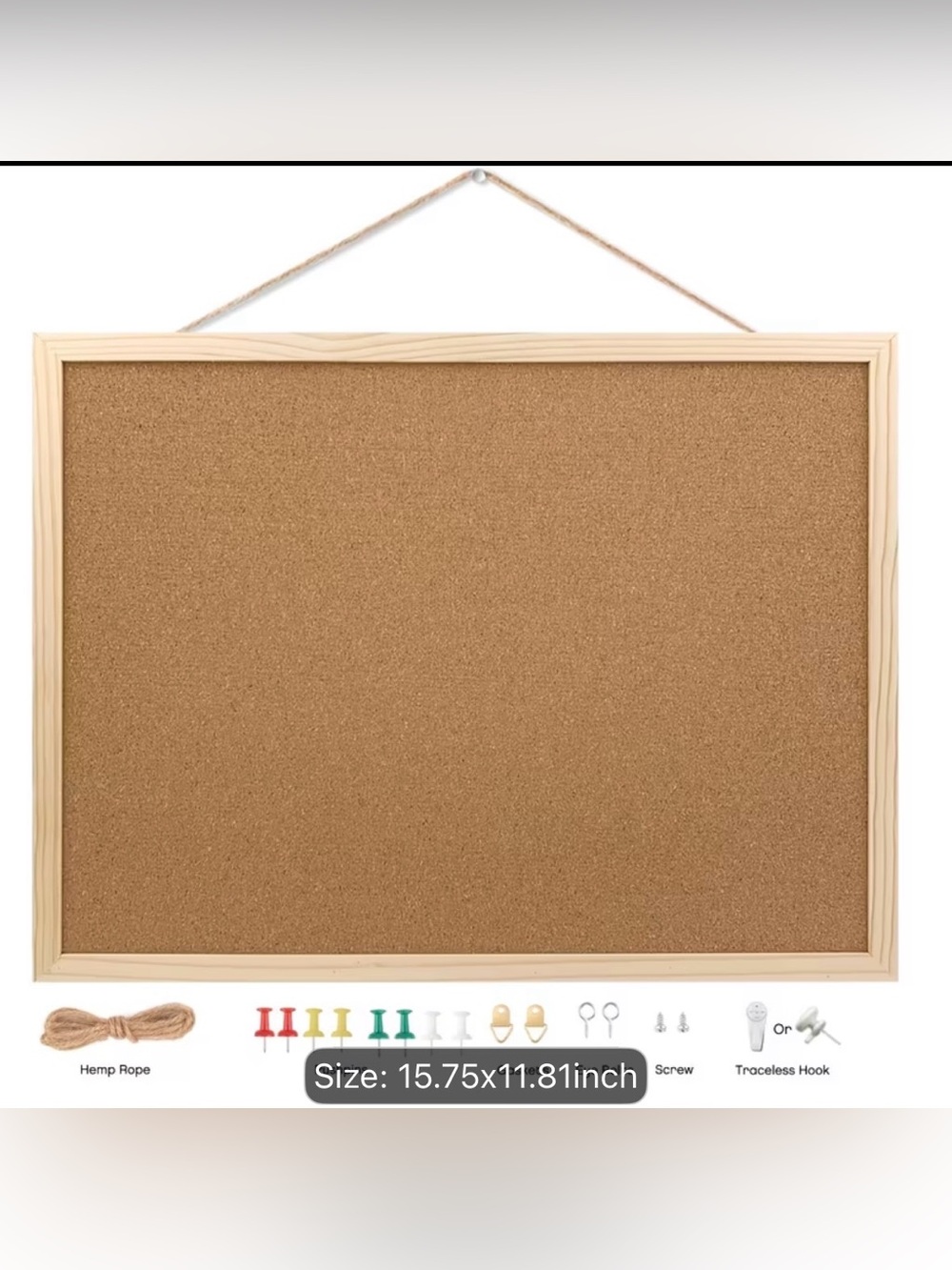 Pine Wood Frame Cork Bulletin Board - 15.75inch X 11.8inch